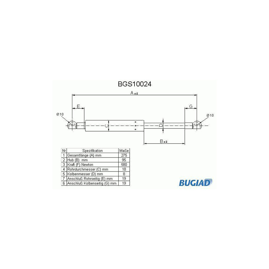 Bugiad BGS10024 Tailgate Strut