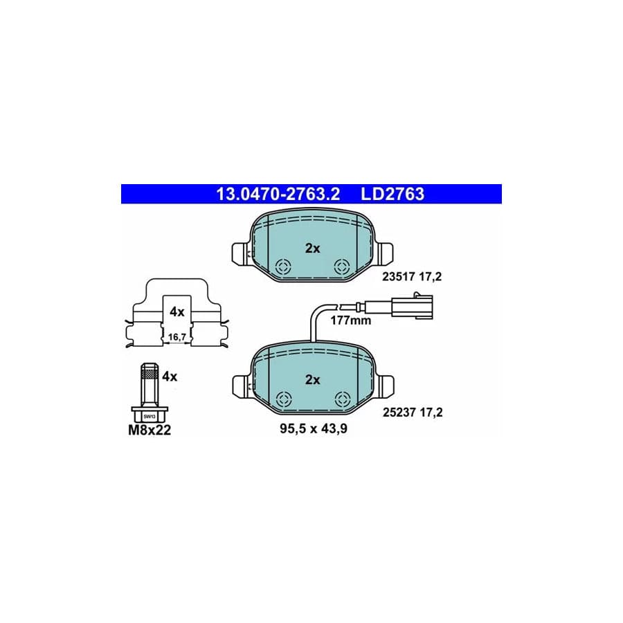 ATE 13.0470-2763.2 Brake Pad Set For Alfa Romeo Mito (955)