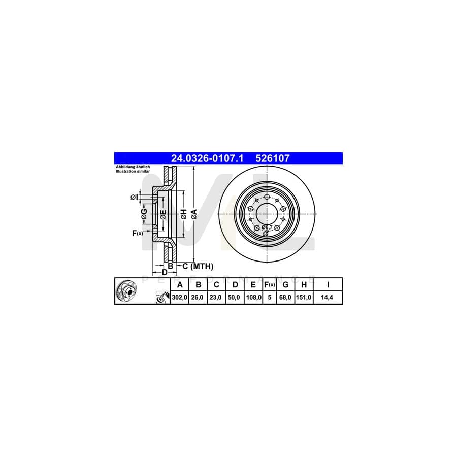 ATE PowerDisc 24.0326-0107.1 Brake Disc Vented, Coated, High-carbon | ML Performance Car Parts