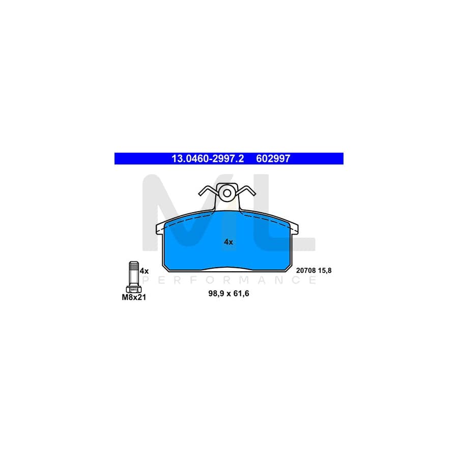 ATE 13.0460-2997.2 Brake pad set excl. wear warning contact, prepared for wear indicator, with brake caliper screws | ML Performance Car Parts