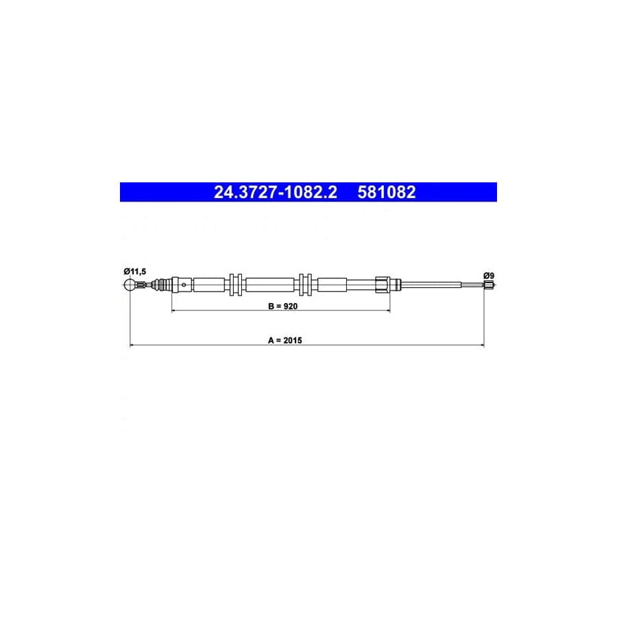 ATE 24.3727-1082.2 Hand Brake Cable For Renault Kangoo