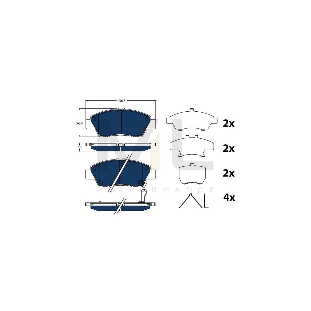 TRW Gdb3493Bte Brake Pad Set With Acoustic Wear Warning, With Accessories | ML Performance Car Parts