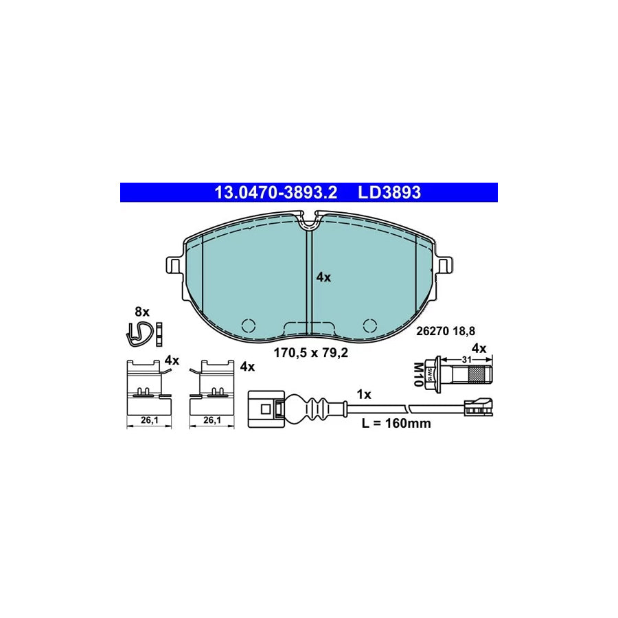 ATE 13.0470-3893.2 Brake Pad Set For Vw Multivan T6 (Sgf, Sgm, Sgn)