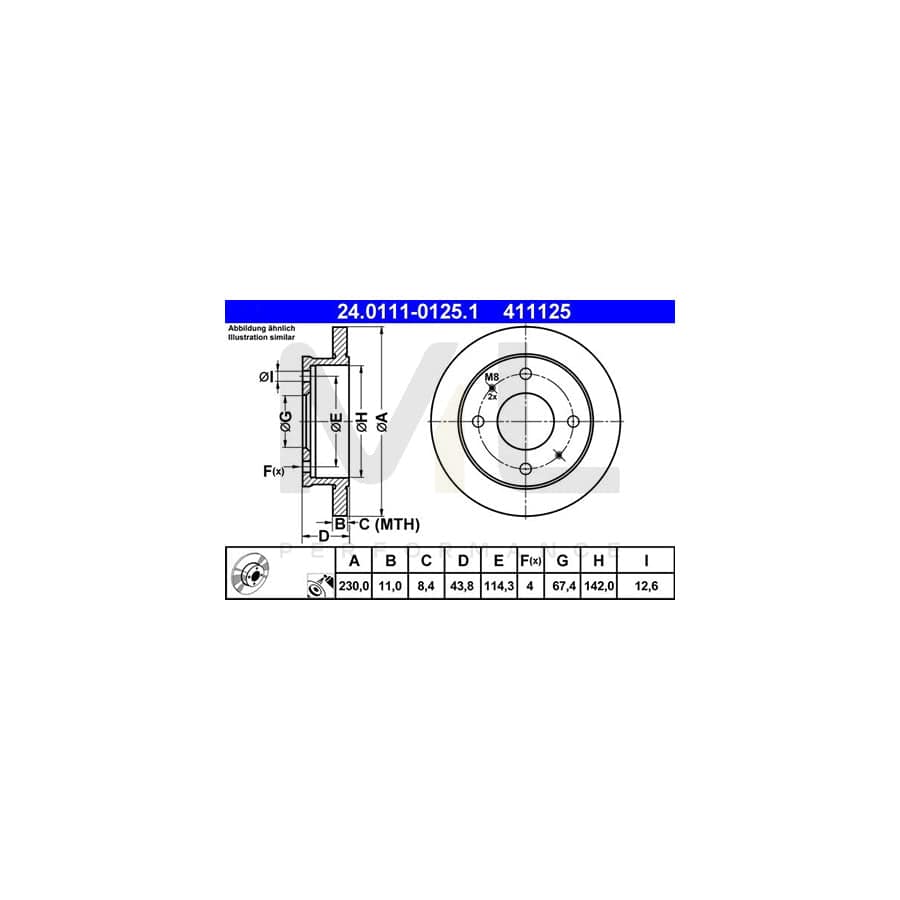 ATE 24.0111-0125.1 Brake Disc for HYUNDAI Amica / Atoz (MX) Solid, Coated | ML Performance Car Parts