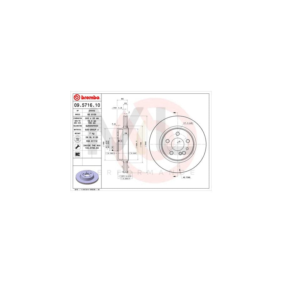 BREMBO 09.5716.10 Brake Disc suitable for MERCEDES-BENZ S-Class Internally Vented, High-carbon, with bolts/screws | ML Performance Car Parts