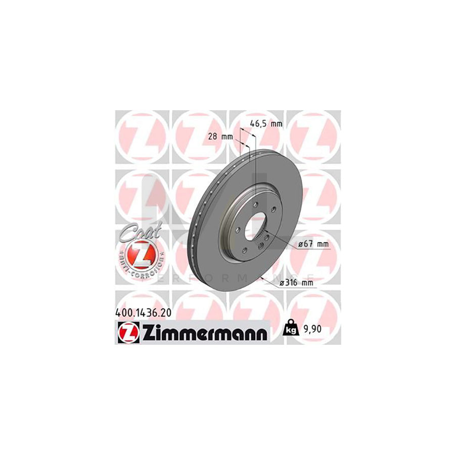 ZIMMERMANN COAT Z 400.1436.20 Brake Disc Internally Vented, Coated | ML Performance Car Parts