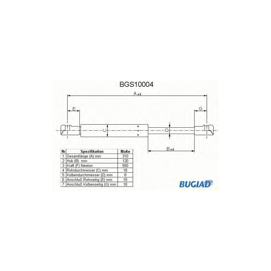 Bugiad BGS10004 Tailgate Strut For Alfa Romeo 145 (930)