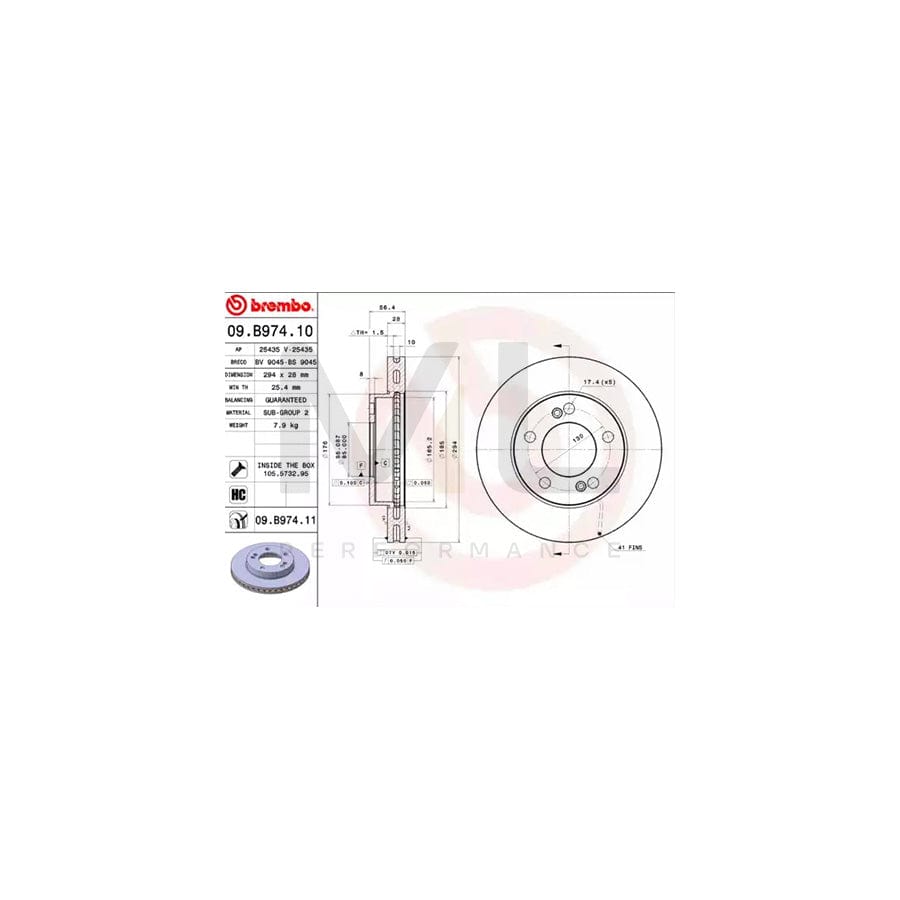 BREMBO COATED DISC LINE 09.B974.11 Brake Disc Internally Vented, Coated, High-carbon, with bolts/screws | ML Performance Car Parts