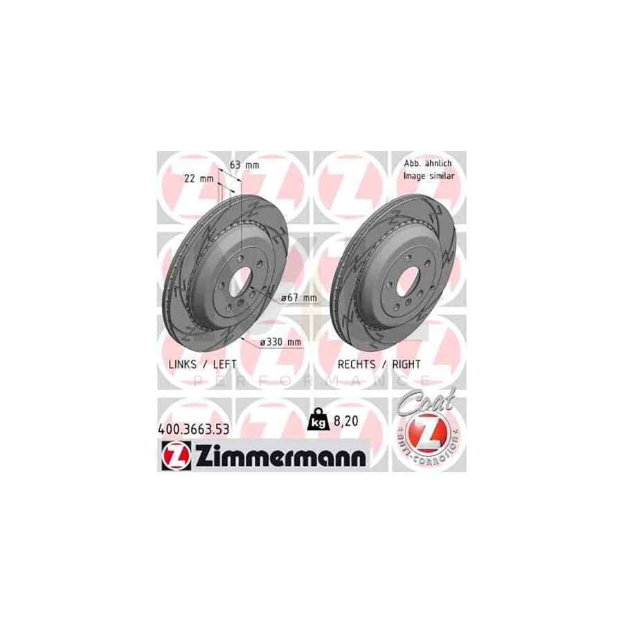 ZIMMERMANN BLACK Z 400.3663.53 Brake Disc Externally Vented, Slotted, Coated, High-carbon | ML Performance Car Parts