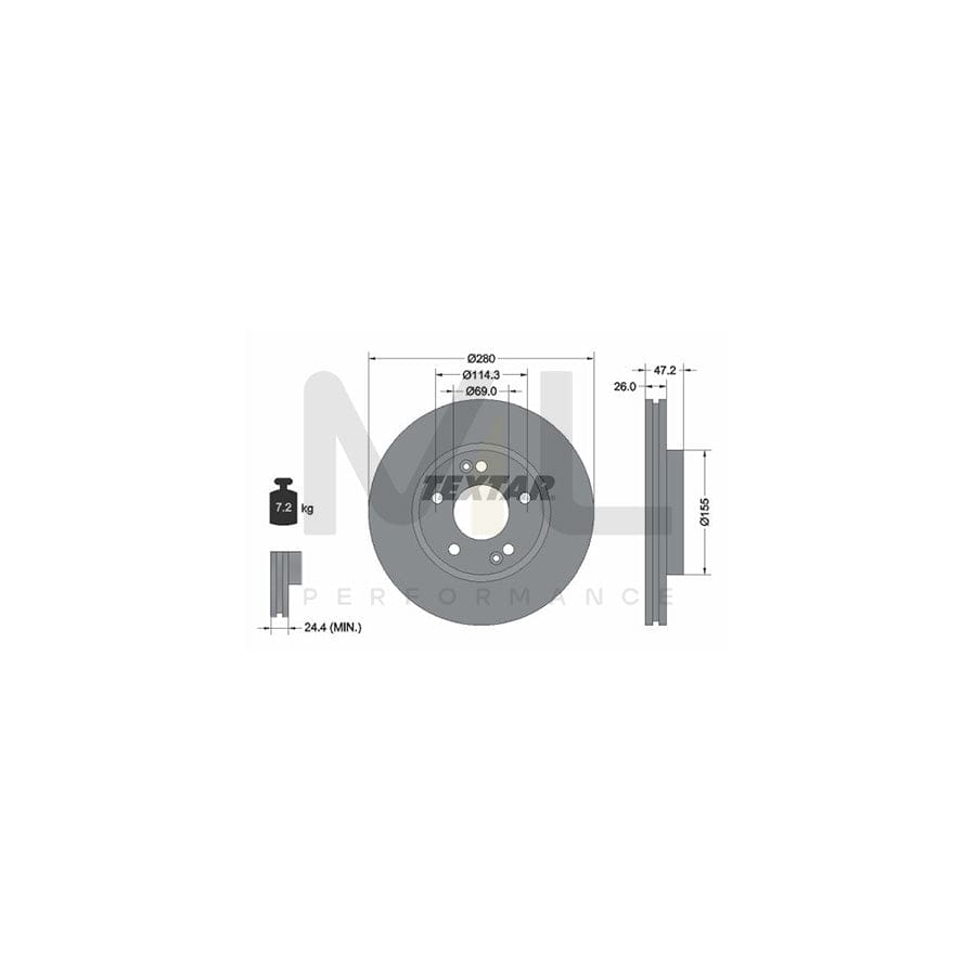 TEXTAR PRO 92161603 Brake Disc for HYUNDAI i30 I Estate (FD) Internally Vented, Coated, without wheel hub, without wheel studs | ML Performance Car Parts