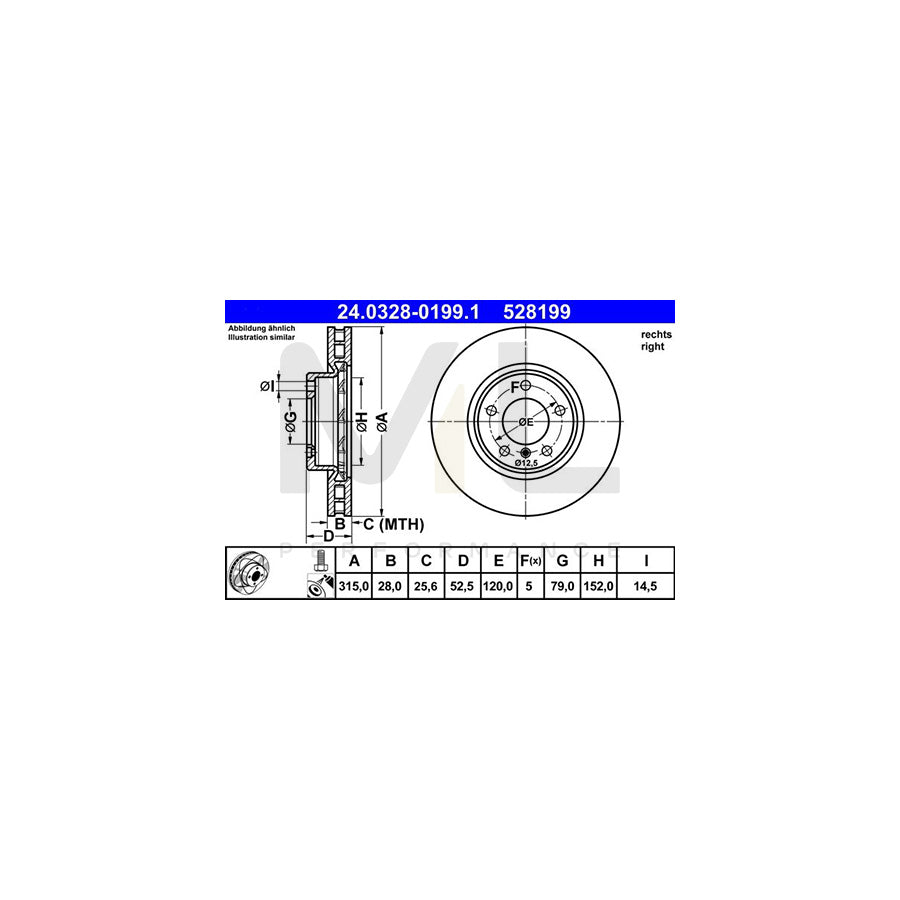 ATE PowerDisc 24.0328-0199.1 Brake Disc for BMW 3 Series Vented, Coated, High-carbon, with bolts/screws | ML Performance Car Parts