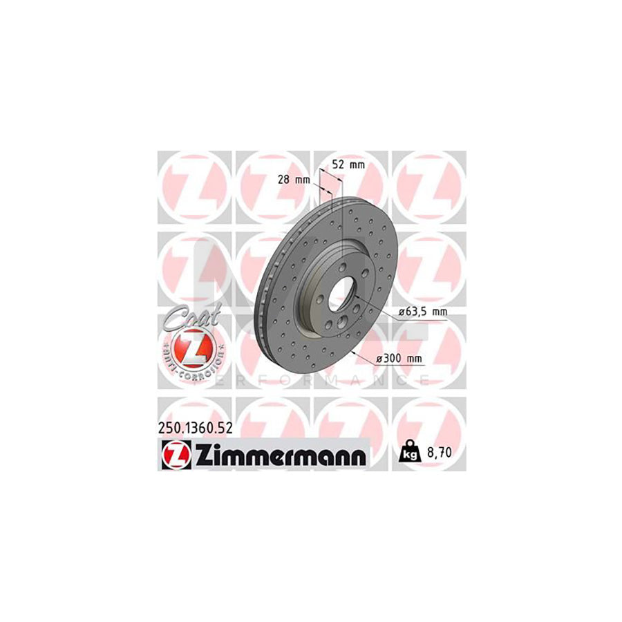 ZIMMERMANN SPORT COAT Z 250.1360.52 Brake Disc Internally Vented, Perforated, Coated, High-carbon | ML Performance Car Parts