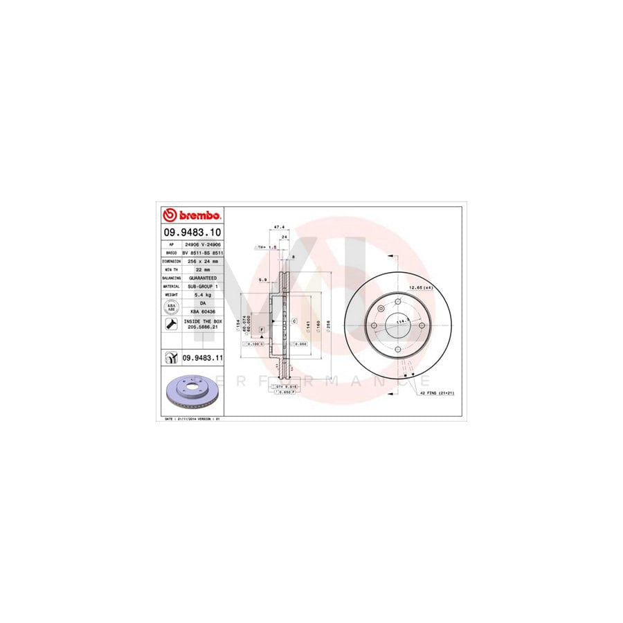 BREMBO 09.9483.10 Brake Disc Internally Vented, with bolts/screws | ML Performance Car Parts