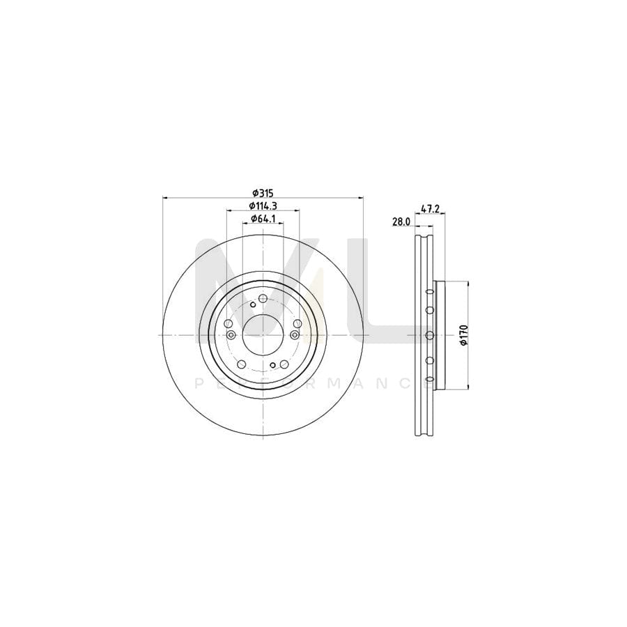 HELLA 8DD 355 125-321 Brake Disc for HONDA CR-V IV (RM) PRO, Externally Vented, Coated, without wheel hub, without wheel studs | ML Performance Car Parts