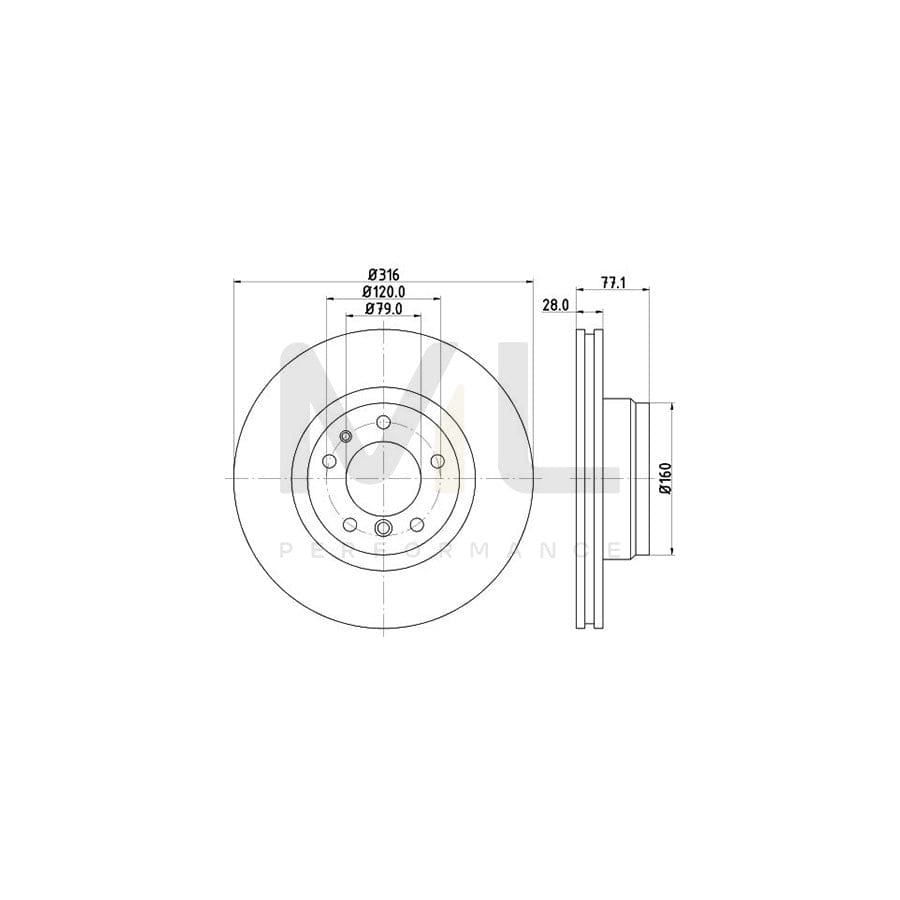 HELLA PRO High Carbon 8DD 355 127-161 Brake Disc for BMW 7 (E38) Internally Vented, Coated, High-carbon, without wheel hub, without wheel studs | ML Performance Car Parts