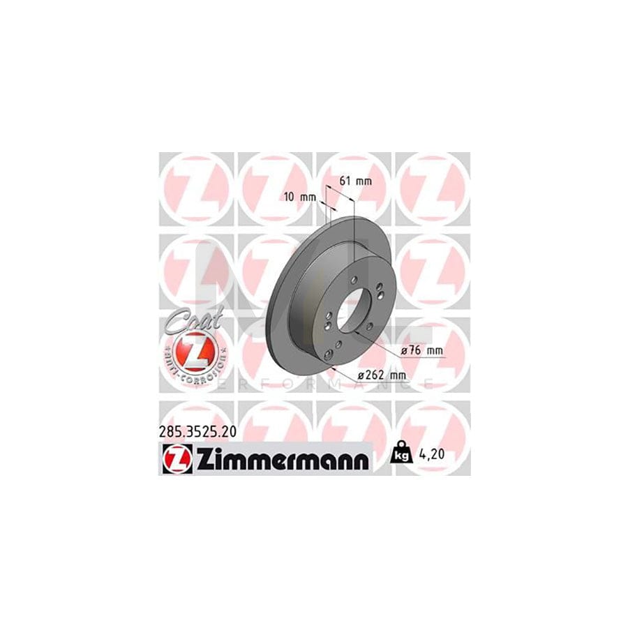 ZIMMERMANN COAT Z 285.3525.20 Brake Disc Solid, Coated | ML Performance Car Parts