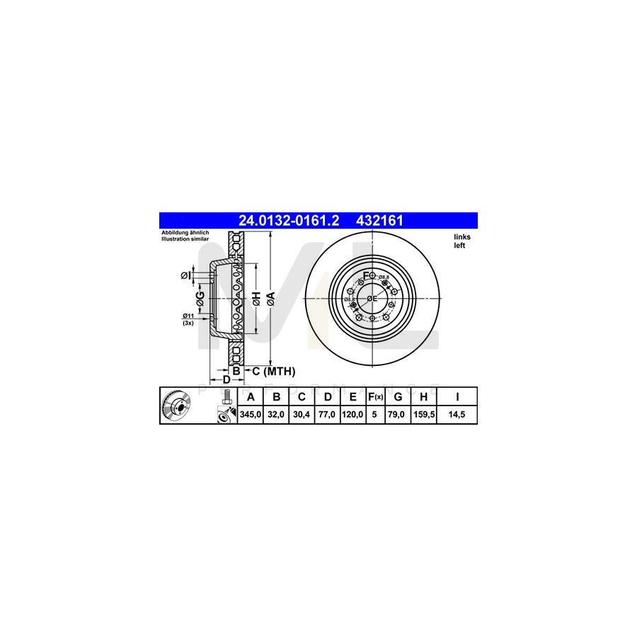 ATE 24.0132-0161.2 Brake Disc for BMW 5 Saloon (E39) Two-piece brake disc, Vented, Coated, High-carbon, with bolts/screws | ML Performance Car Parts