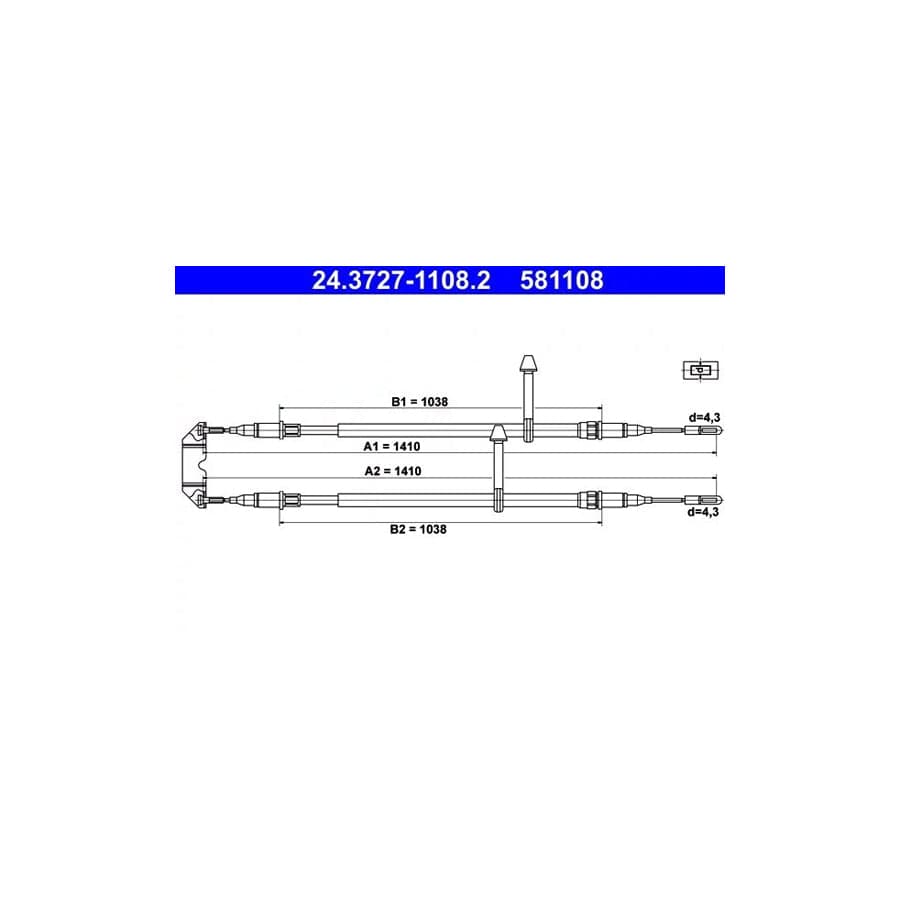 ATE 24.3727-1108.2 Hand Brake Cable For Saab 9-5