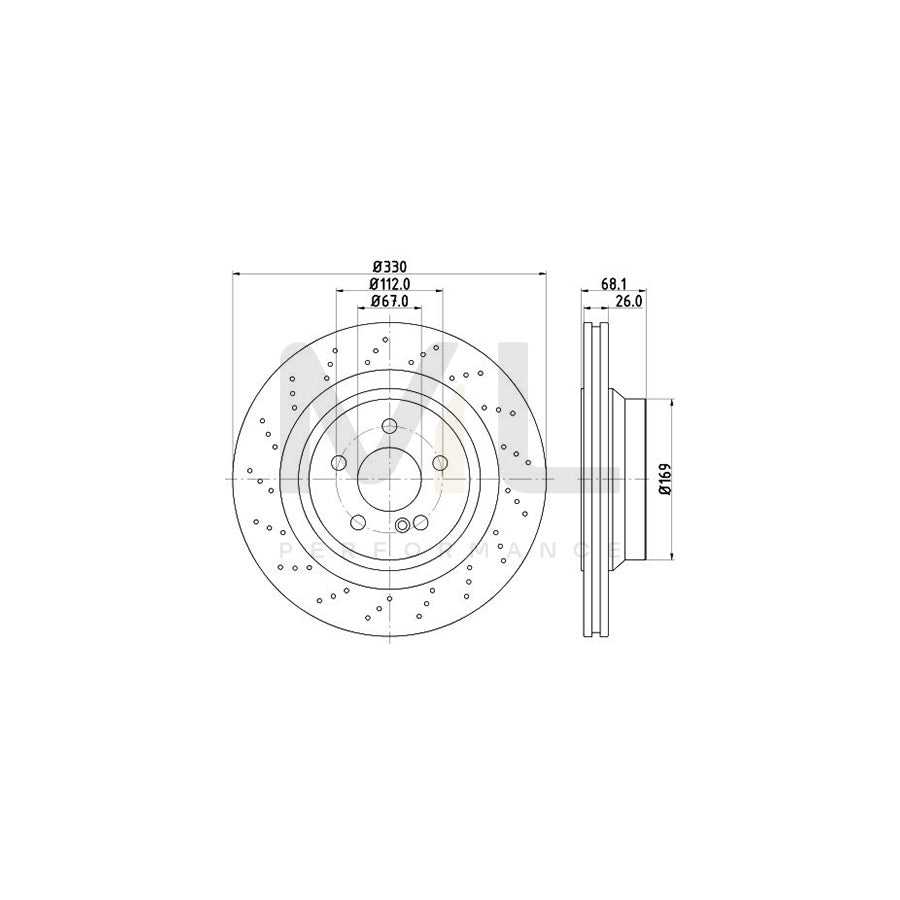 HELLA 8DD 355 126-401 Brake Disc Internally Vented, Perforated, Coated, High-carbon, without wheel hub, without wheel studs | ML Performance Car Parts