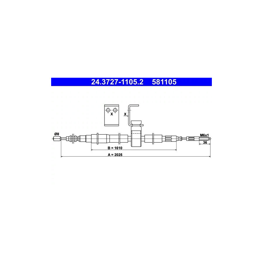 ATE 24.3727-1105.2 Hand Brake Cable For Saab 9000