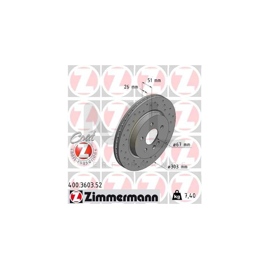 ZIMMERMANN SPORT COAT Z 400.3603.52 Brake Disc suitable for MERCEDES-BENZ ML-Class (W163) Internally Vented, Perforated, Coated, High-carbon | ML Performance Car Parts