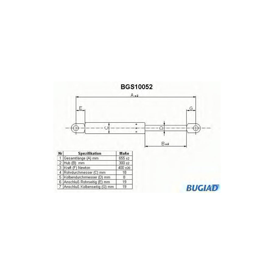 Bugiad BGS10052 Tailgate Strut For Citroën Bx Hatchback