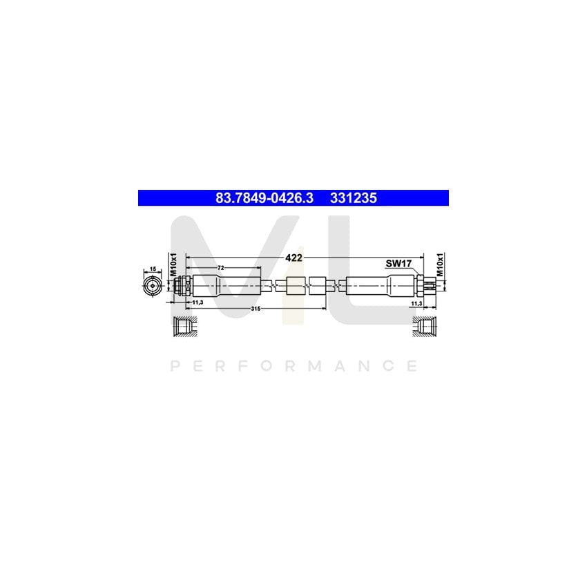 ATE 83.7849-0426.3 Brake Hose for AUDI A8 D3 (4E2, 4E8) 422mm, M10x1 | ML Performance Car Parts