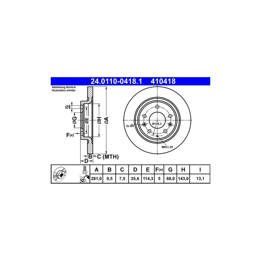 ATE 24.0110-0418.1 Brake Disc For Mazda Cx-3 (Dk)