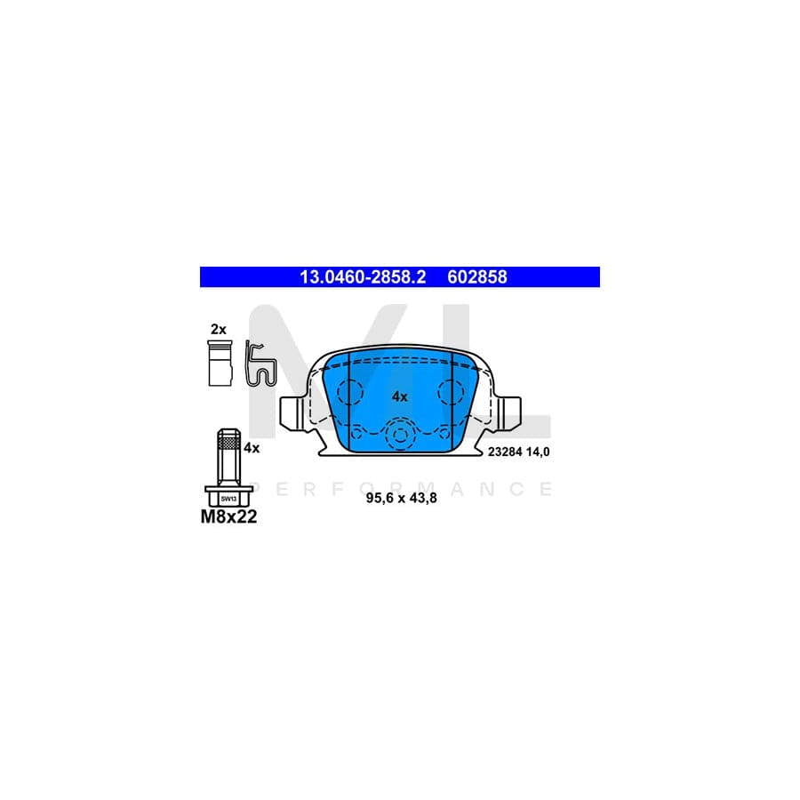 ATE 13.0460-2858.2 Brake pad set with acoustic wear warning, with brake caliper screws | ML Performance Car Parts