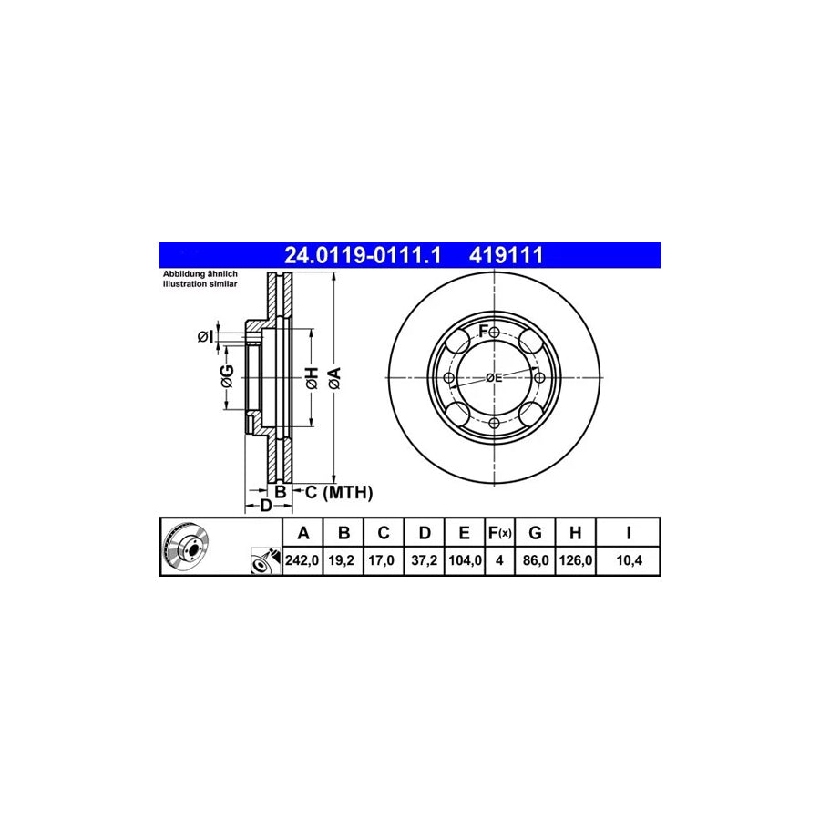 ATE 24.0119-0111.1 Brake Disc For Hyundai Lantra