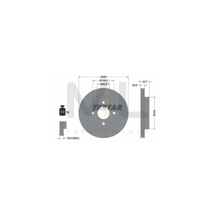 TEXTAR 92063600 Brake Disc Internally Vented, without wheel hub, without wheel studs | ML Performance Car Parts