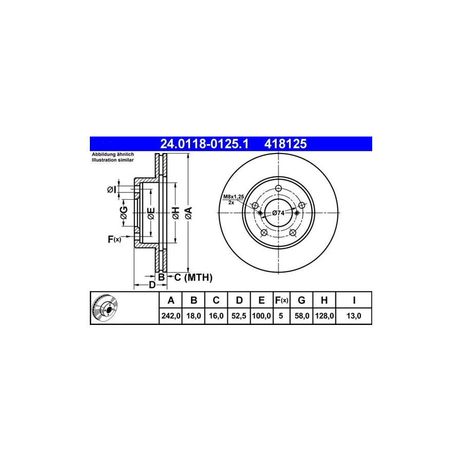 ATE 24.0118-0125.1 Brake Disc For Subaru Impreza