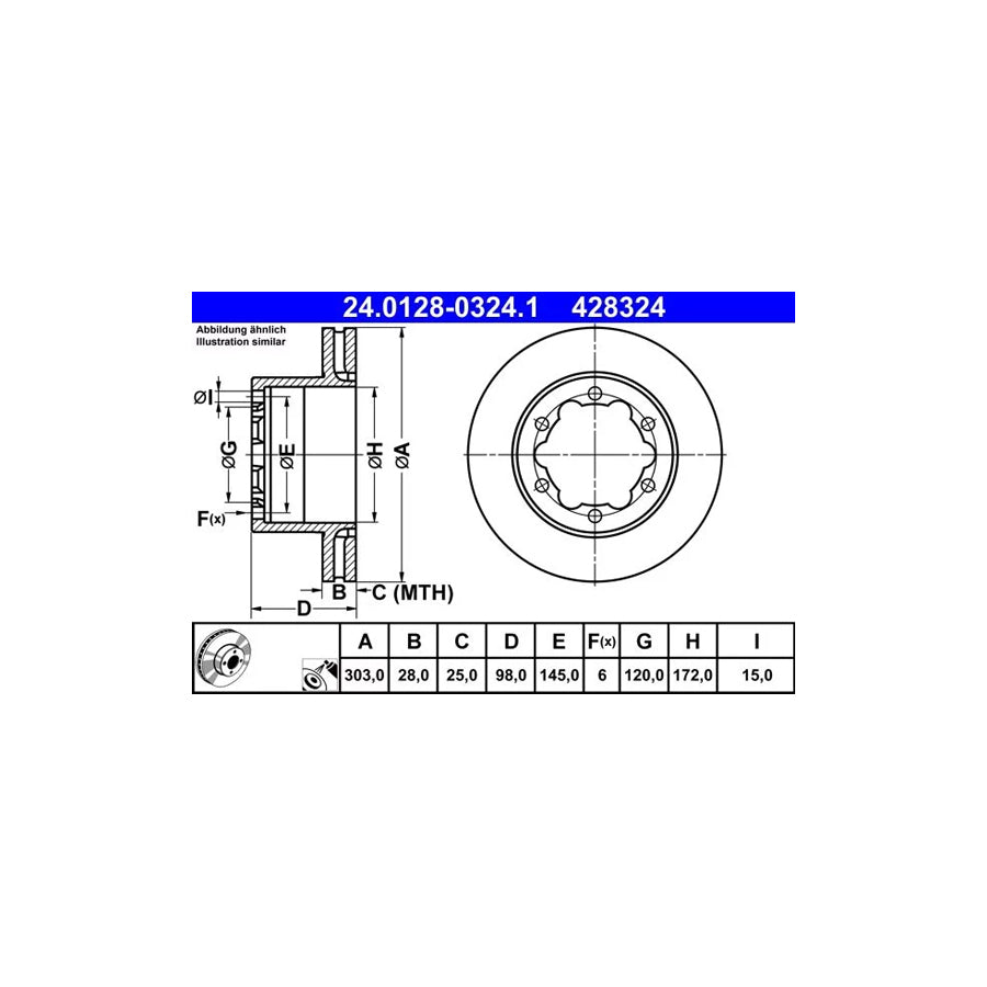 ATE 24.0128-0324.1 Brake Disc For Vw Crafter