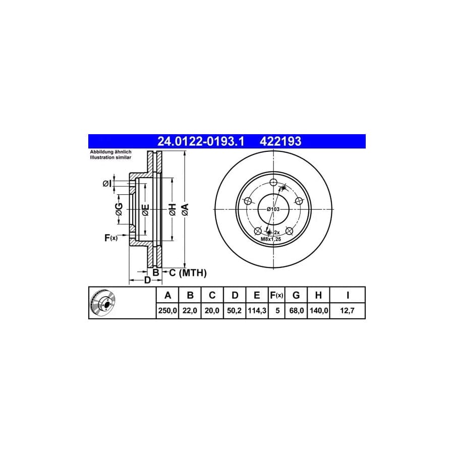 ATE 24.0122-0193.1 Brake Disc