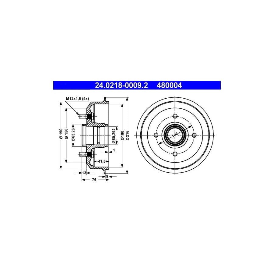 ATE 24.0218-0009.2 Brake Drum