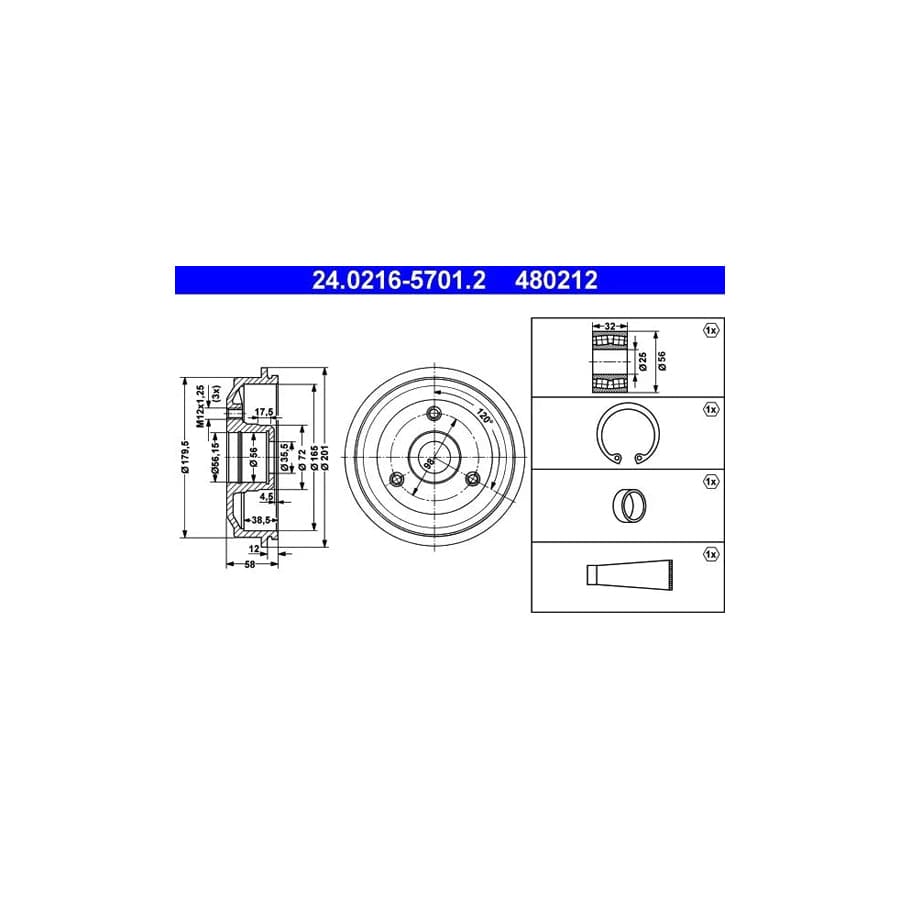 ATE 24.0216-5701.2 Brake Drum