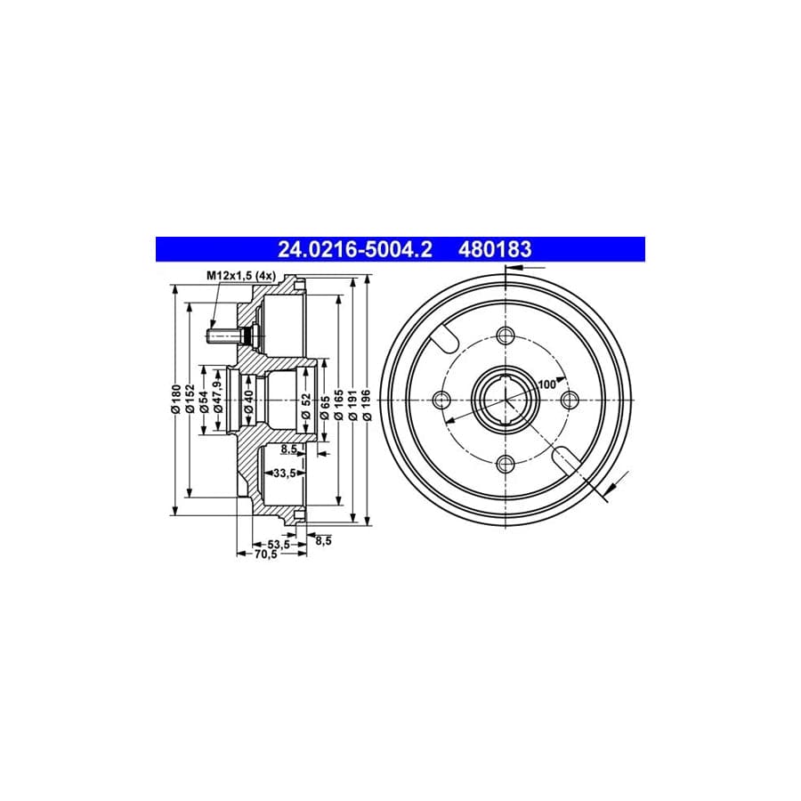 ATE 24.0216-5004.2 Brake Drum