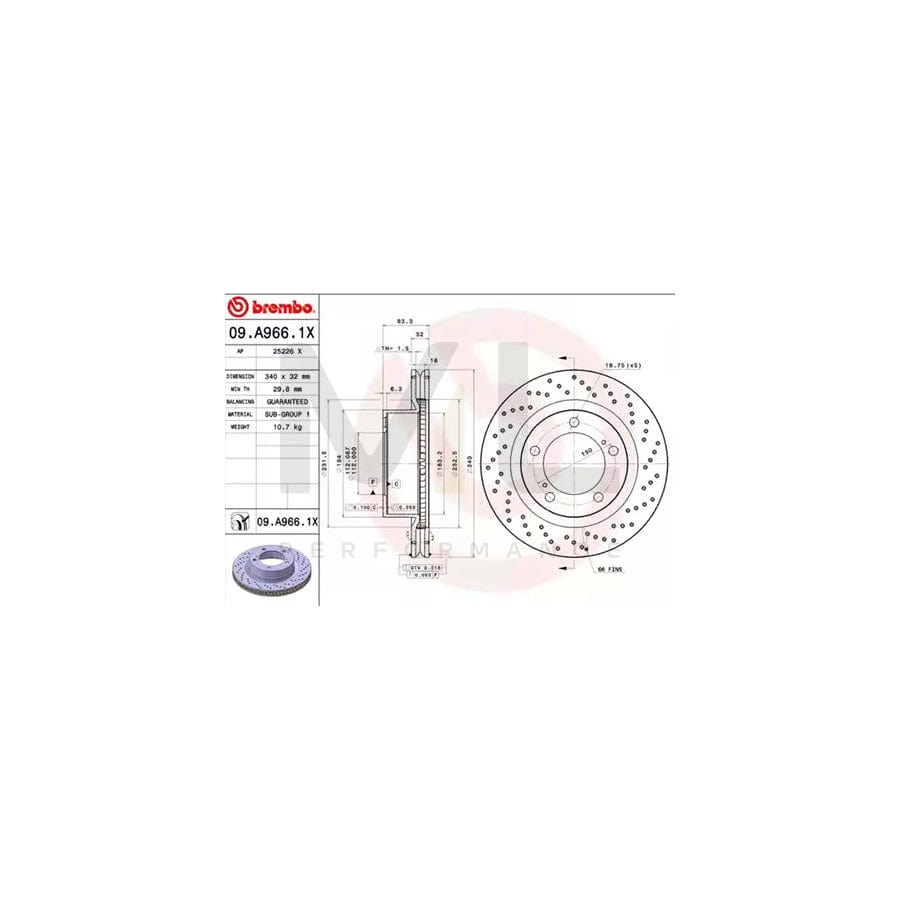 BREMBO XTRA LINE 09.A966.1X Brake Disc Perforated / Vented, Coated | ML Performance Car Parts