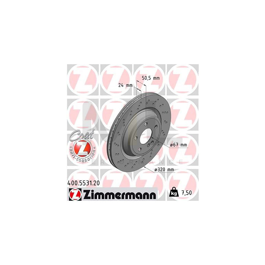 ZIMMERMANN COAT Z 400.5531.20 Brake Disc suitable for MERCEDES-BENZ SL Convertible (R231) Internally Vented, Perforated, Coated, High-carbon | ML Performance Car Parts