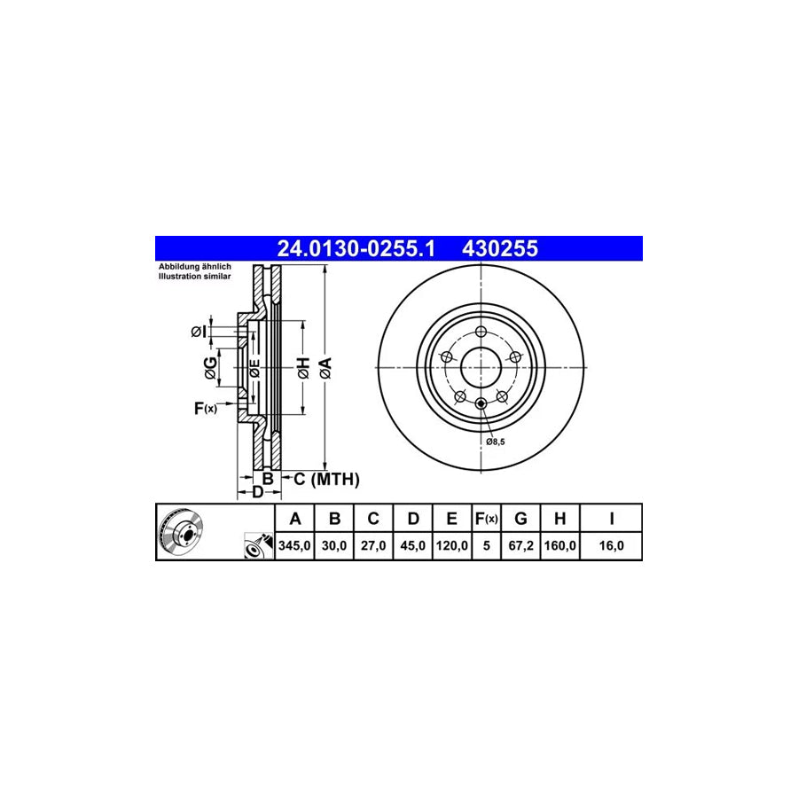 ATE 24.0130-0255.1 Brake Disc