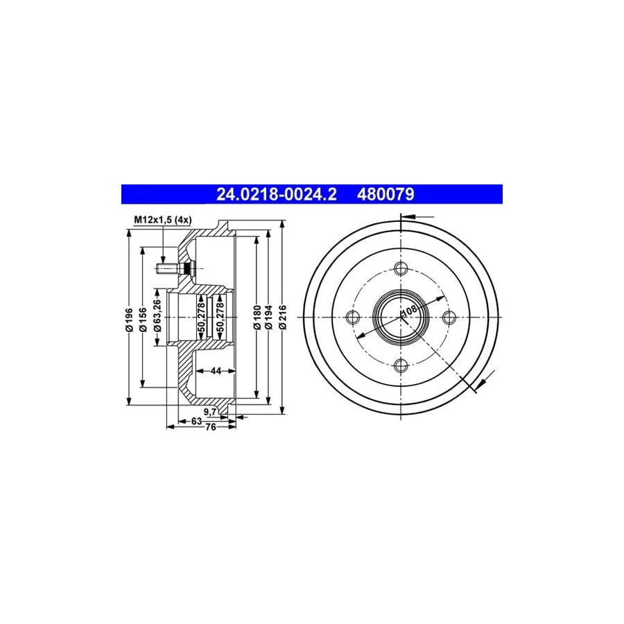 ATE 24.0218-0024.2 Brake Drum