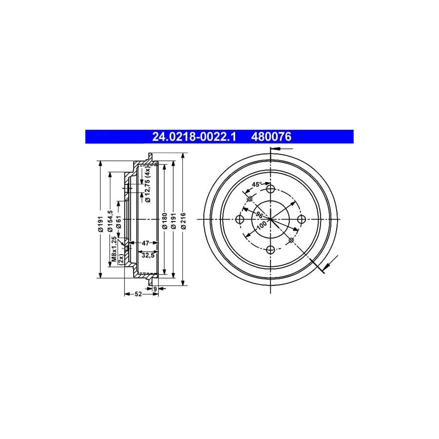 ATE 24.0218-0022.1 Brake Drum For Nissan Micra I Hatchback (K10)