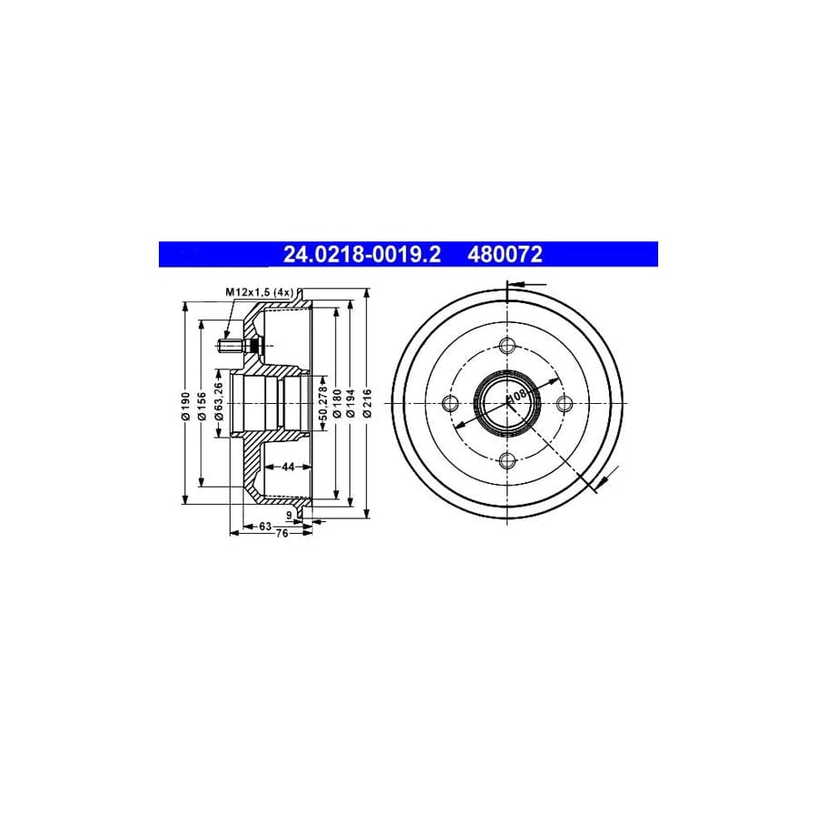 ATE 24.0218-0019.2 Brake Drum