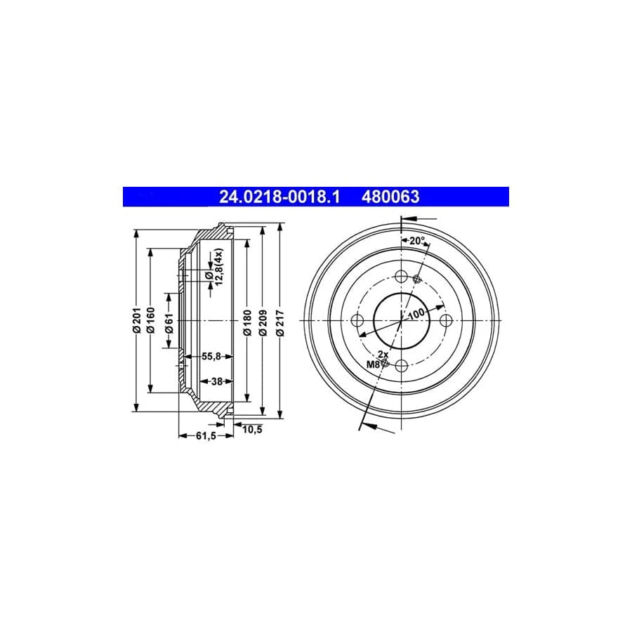 ATE 24.0218-0018.1 Brake Drum