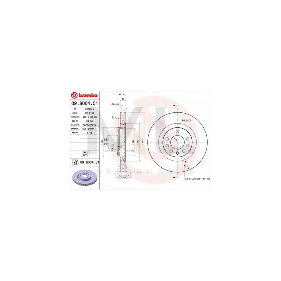 BREMBO COATED DISC LINE 09.8004.51 Brake Disc Internally Vented, Coated | ML Performance Car Parts