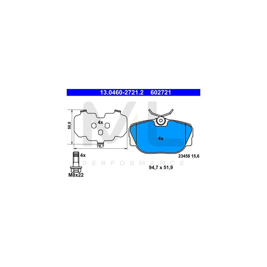 ATE 13.0460-2721.2 Brake pad set excl. wear warning contact, not prepared for wear indicator, with anti-squeak plate, with brake caliper screws | ML Performance Car Parts