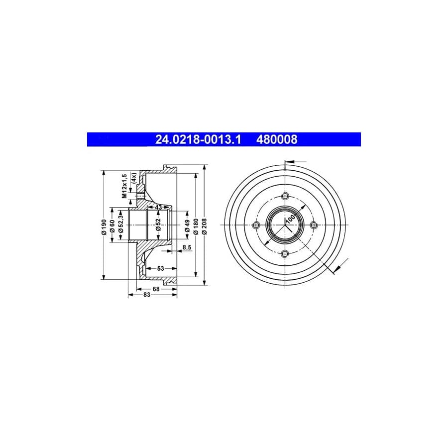 ATE 24.0218-0013.1 Brake Drum