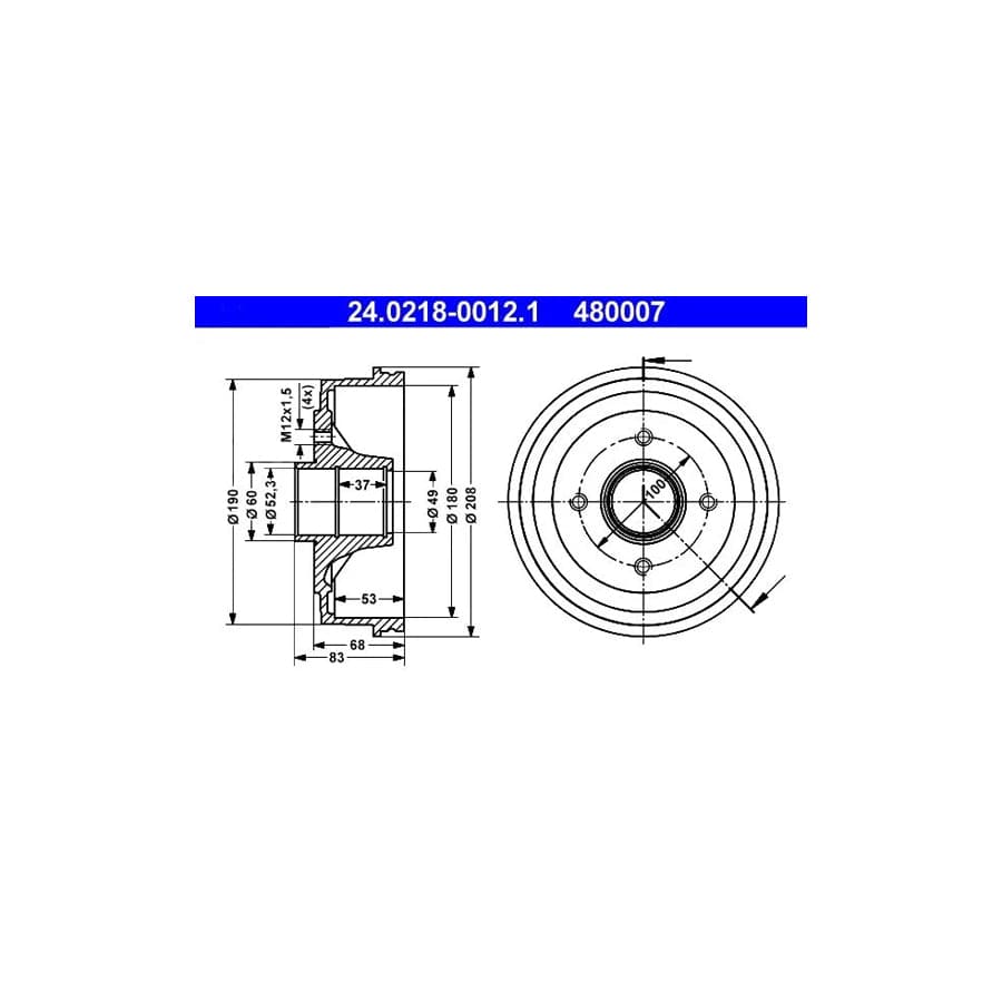 ATE 24.0218-0012.1 Brake Drum