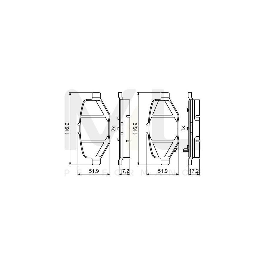 Bosch 0986495397 Brake Pad Set For Ford Usa Explorer Mk5 (U502) With Acoustic Wear Warning, With Anti-Squeak Plate BP1770 | ML Performance Car Parts