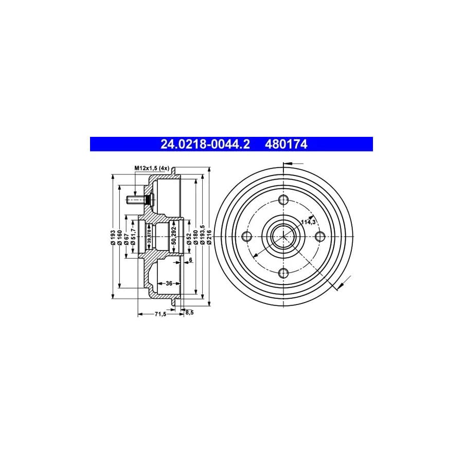 ATE 24.0218-0044.2 Brake Drum